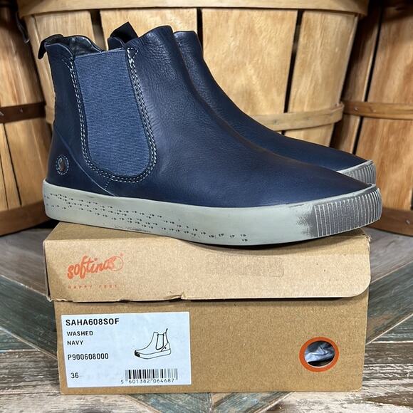 Softinos Saha Washed Navy Leather Chelsea Ankle Boots Womens EU 36 US 5.5 6 - Picture 1 of 13